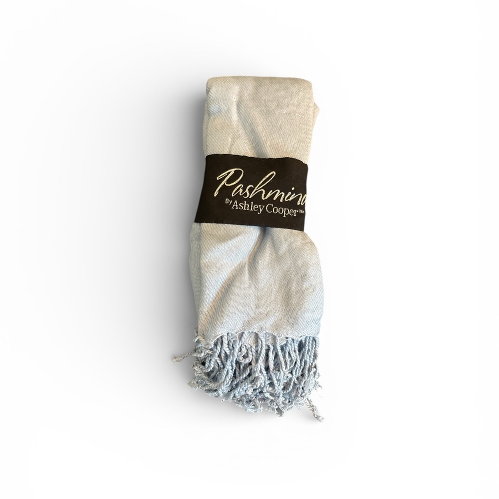 Ashley Cooper Pashmina Shawl Duo - Cream and Light Blue NWT - Picture 3 of 3